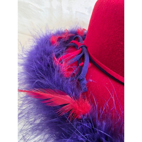 Something Special Red Wool Felt Hat Purple Feather Trim Red Hat Society‎ Cloche main image 4